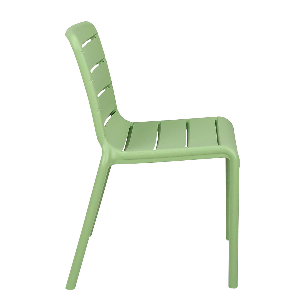 One-Piece Molded Horizontal Slatted PP Armless Dining Chair Stackable Plastic Patio Side Chair for Cafe Hotel Restaurant Wholesale