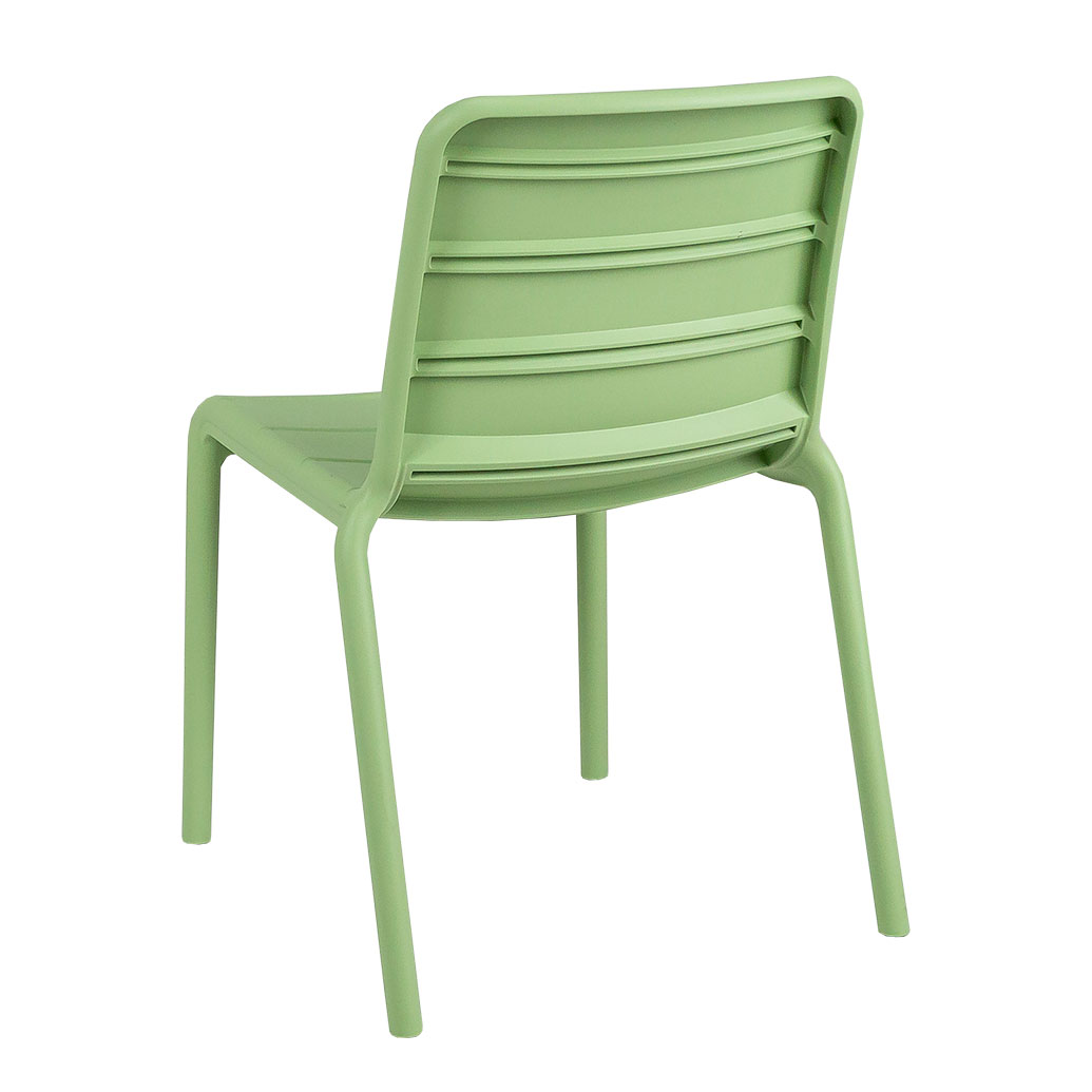One-Piece Molded Horizontal Slatted PP Armless Dining Chair Stackable Plastic Patio Side Chair for Cafe Hotel Restaurant Wholesale
