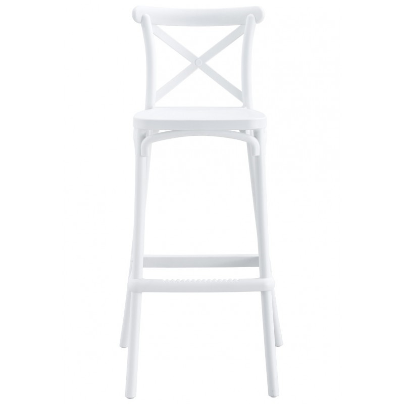 White Cross Back PP Bar Stool, Stackable Plastic High Bar Chair for Restaurant & Cafe