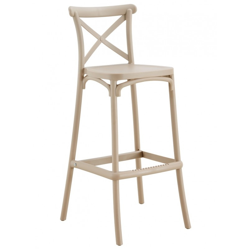 Cross Back PP Bar Stool, Stackable Plastic High Bar Chair for Restaurant & Cafe