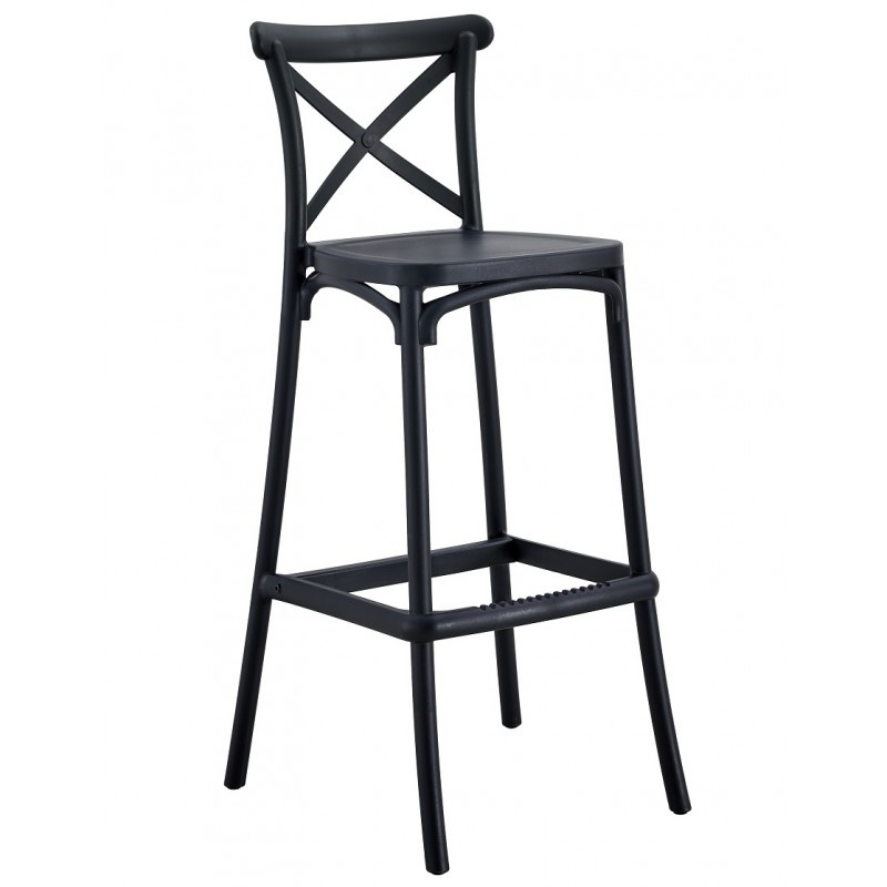 Black Cross Back PP Bar Stool, Stackable Plastic High Bar Chair for Cafe Restaurant