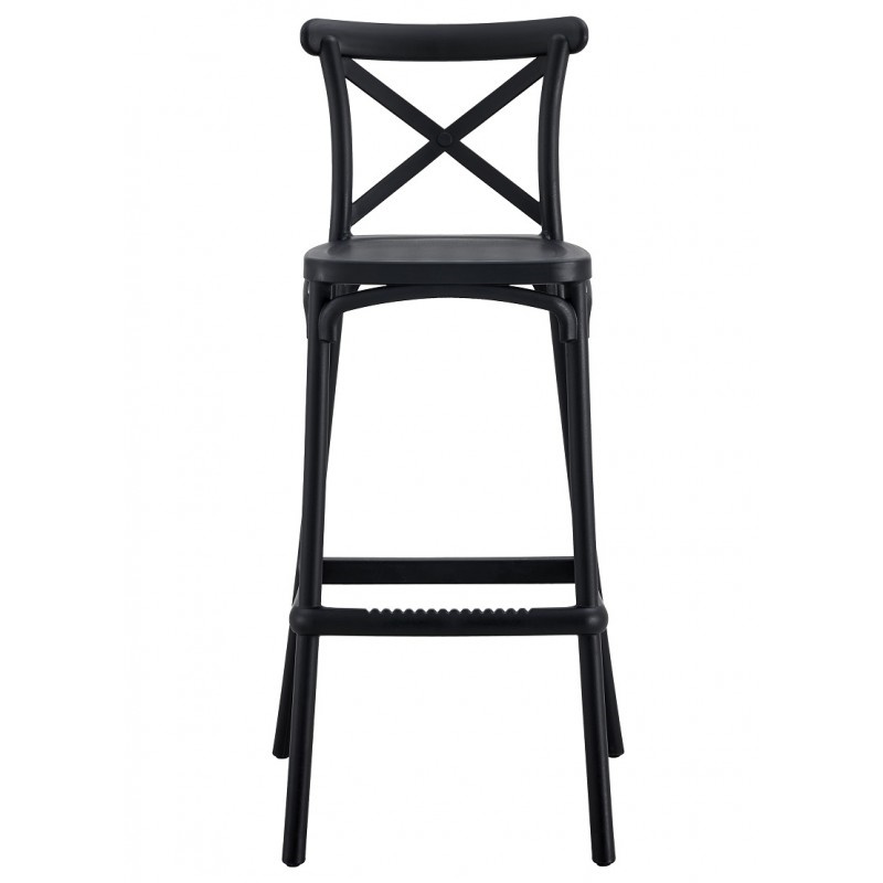 Black Cross Back PP Bar Stool, Stackable Plastic High Bar Chair for Cafe Restaurant