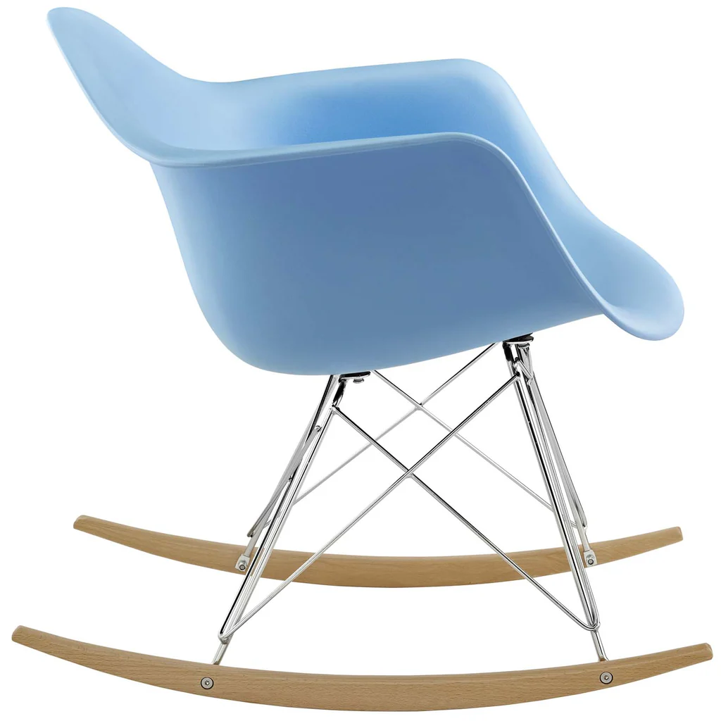 Eames RAR Light Blue Polypropylene Rocking Chair with Armrests, Wood Base-PP Chair