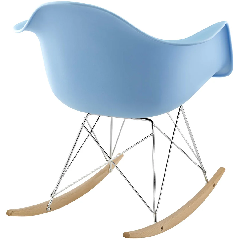 Eames RAR Light Blue Polypropylene Rocking Chair with Armrests, Wood Base-PP Chair