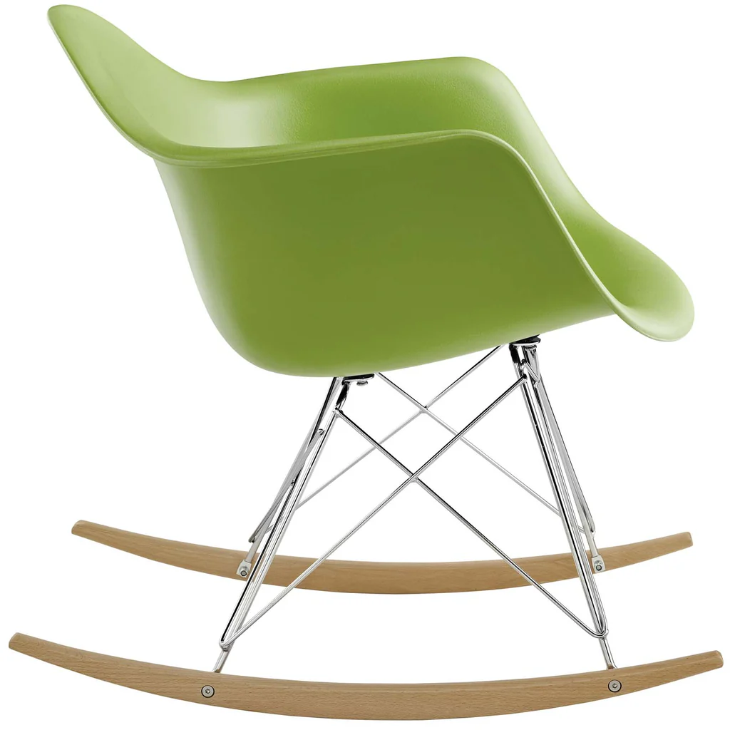 Eames RAR Green Polypropylene Rocking Chair with Armrests, Wood Base-PP Chair