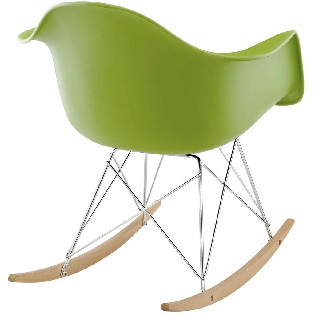 Eames RAR Green Polypropylene Rocking Chair with Armrests, Wood Base-PP Chair