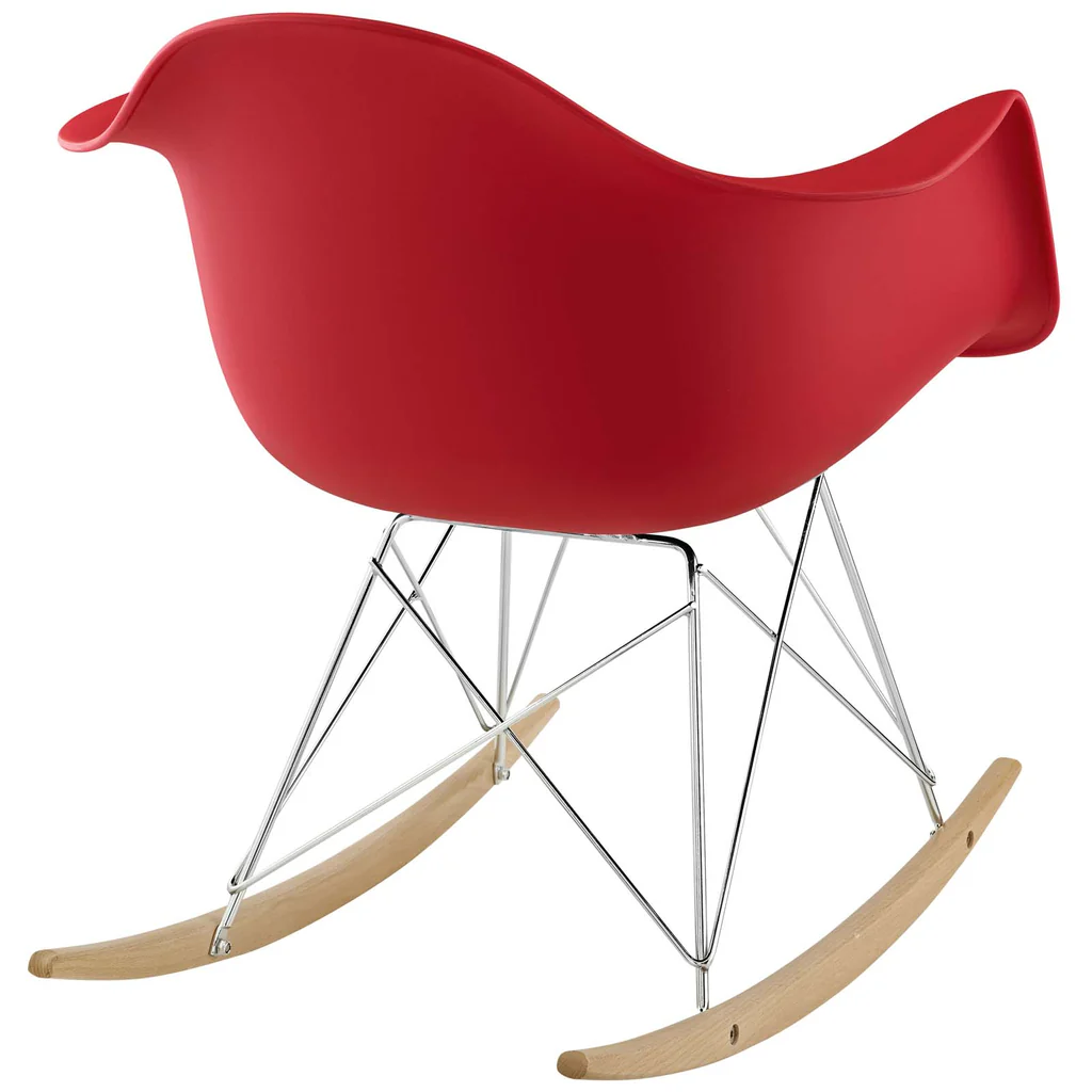 Eames RAR Red Polypropylene Rocking Chair with Armrests, Wood Base-PP Chair