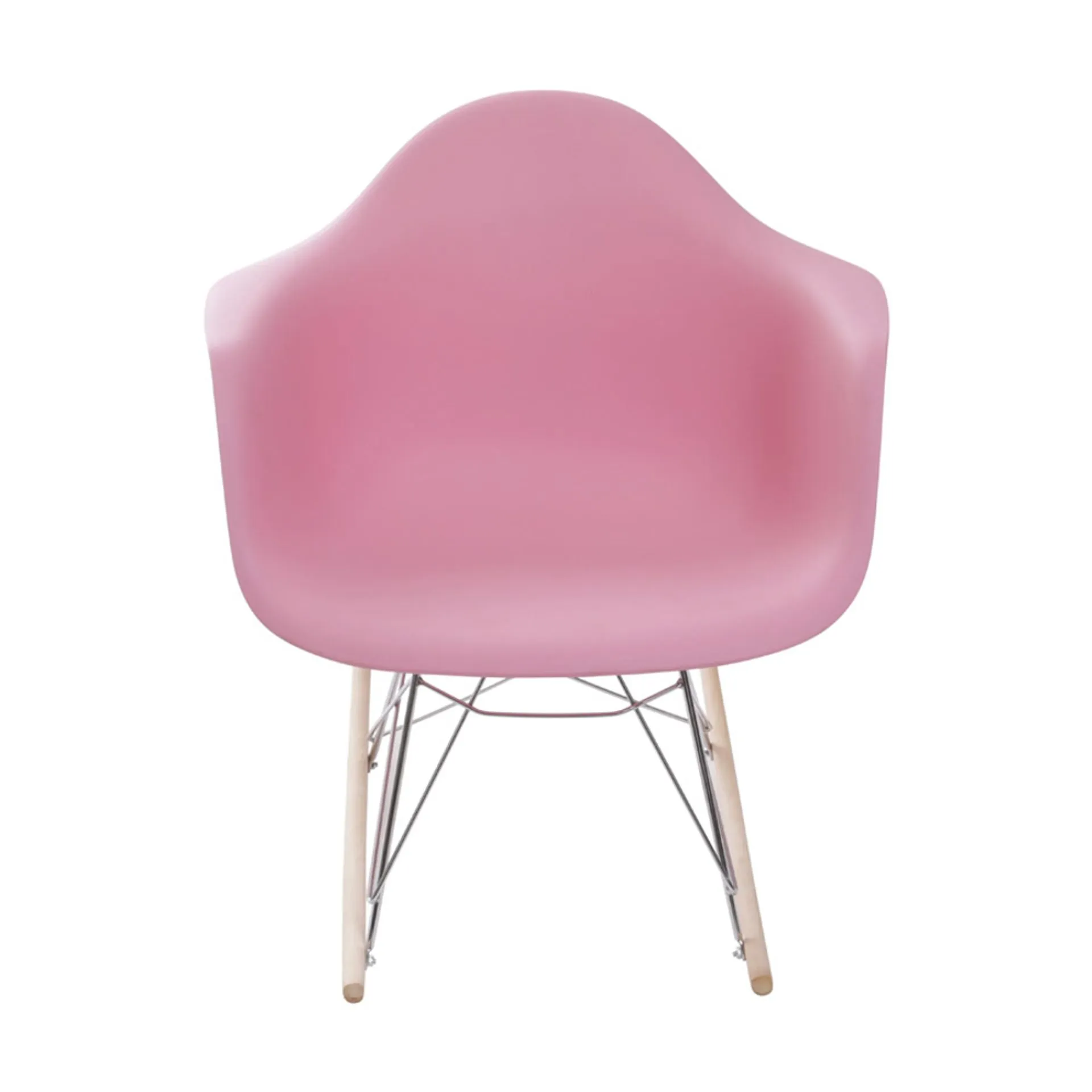Eames RAR Pink Polypropylene Rocking Chair with Armrests, Wood Base-PP Chair