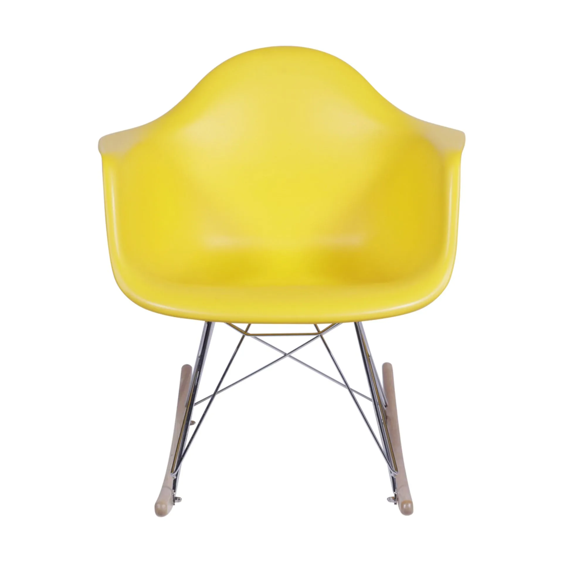 Eames RAR Yellow Polypropylene Rocking Chair with Armrests, Wood Base-PP Chair