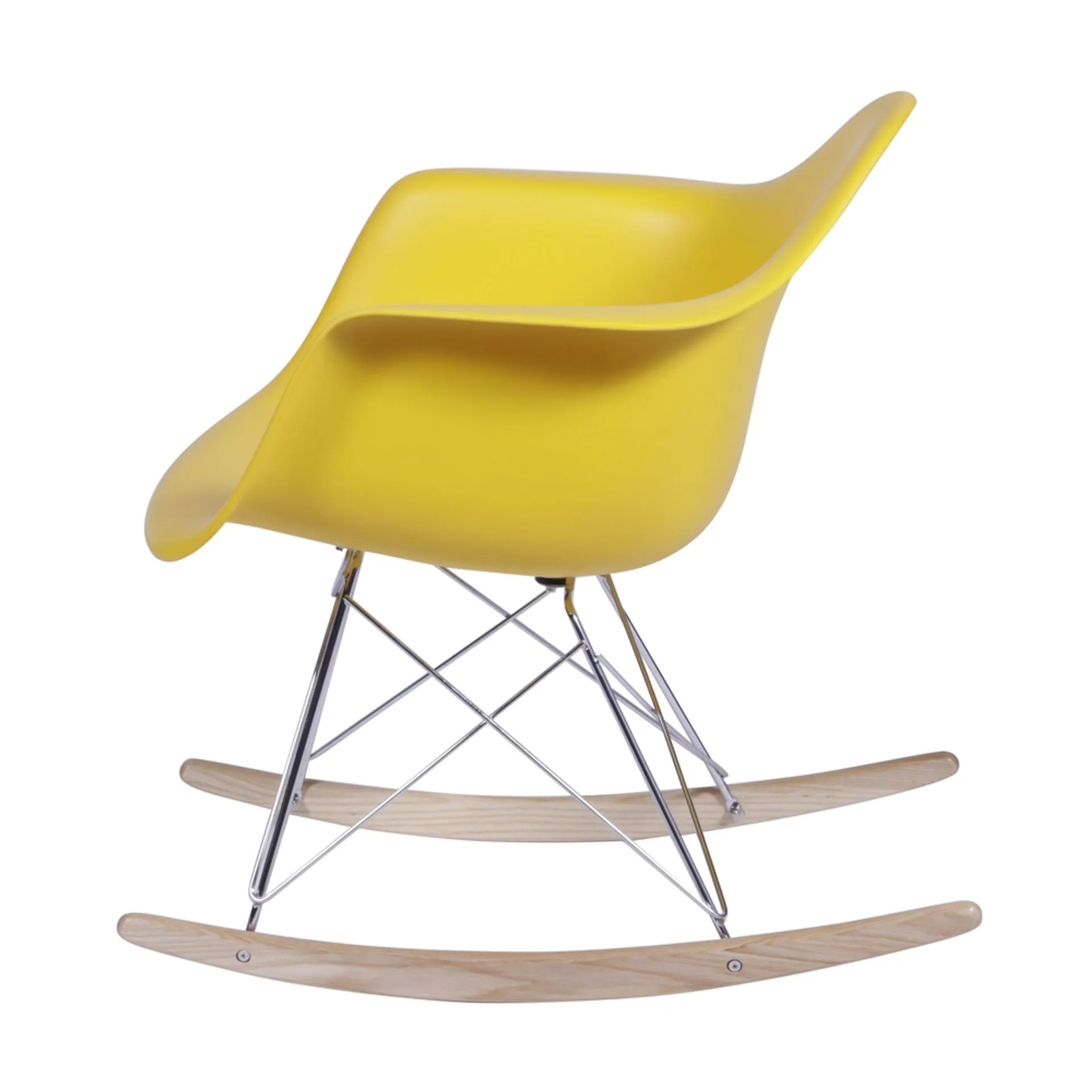 Eames RAR Yellow Polypropylene Rocking Chair with Armrests, Wood Base-PP Chair