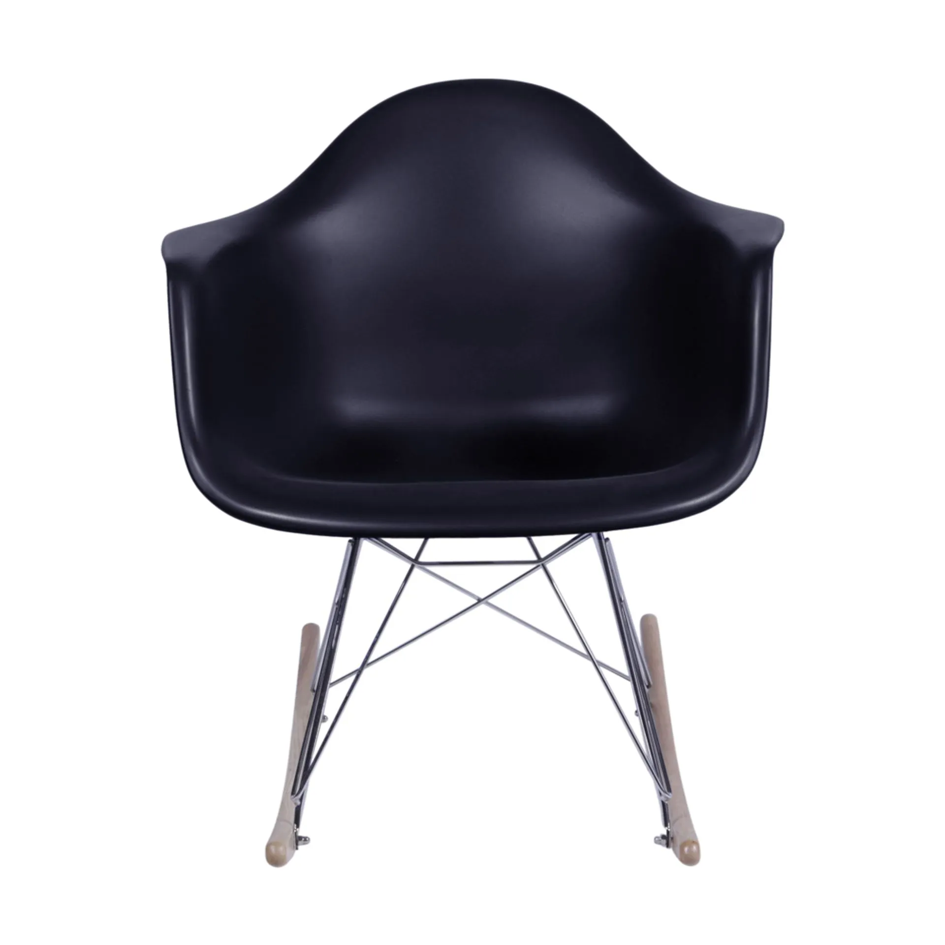 Eames RAR Black Polypropylene Rocking Chair with Armrests, Wood Base-PP Chair
