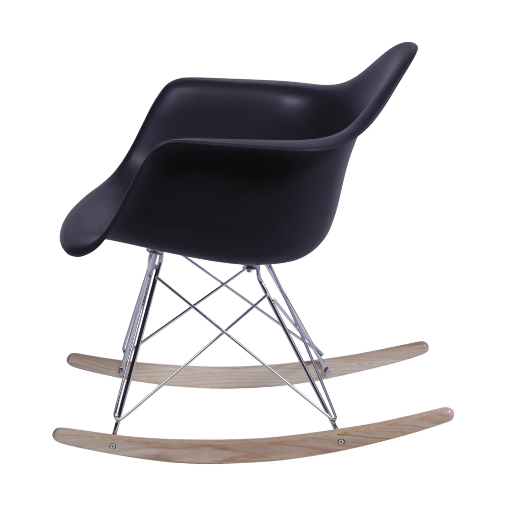 Eames RAR Black Polypropylene Rocking Chair with Armrests, Wood Base-PP Chair