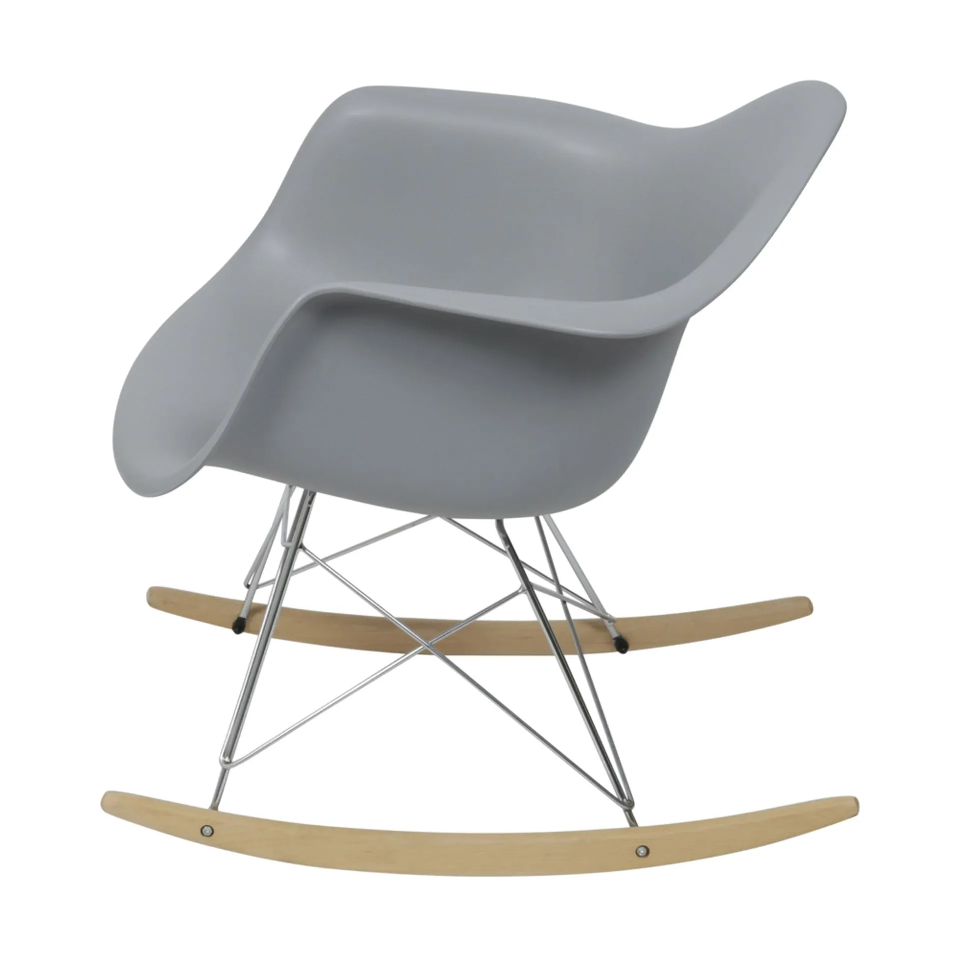 Eames RAR Grey Polypropylene Rocking Chair with Armrests, Wood Base-PP Chair