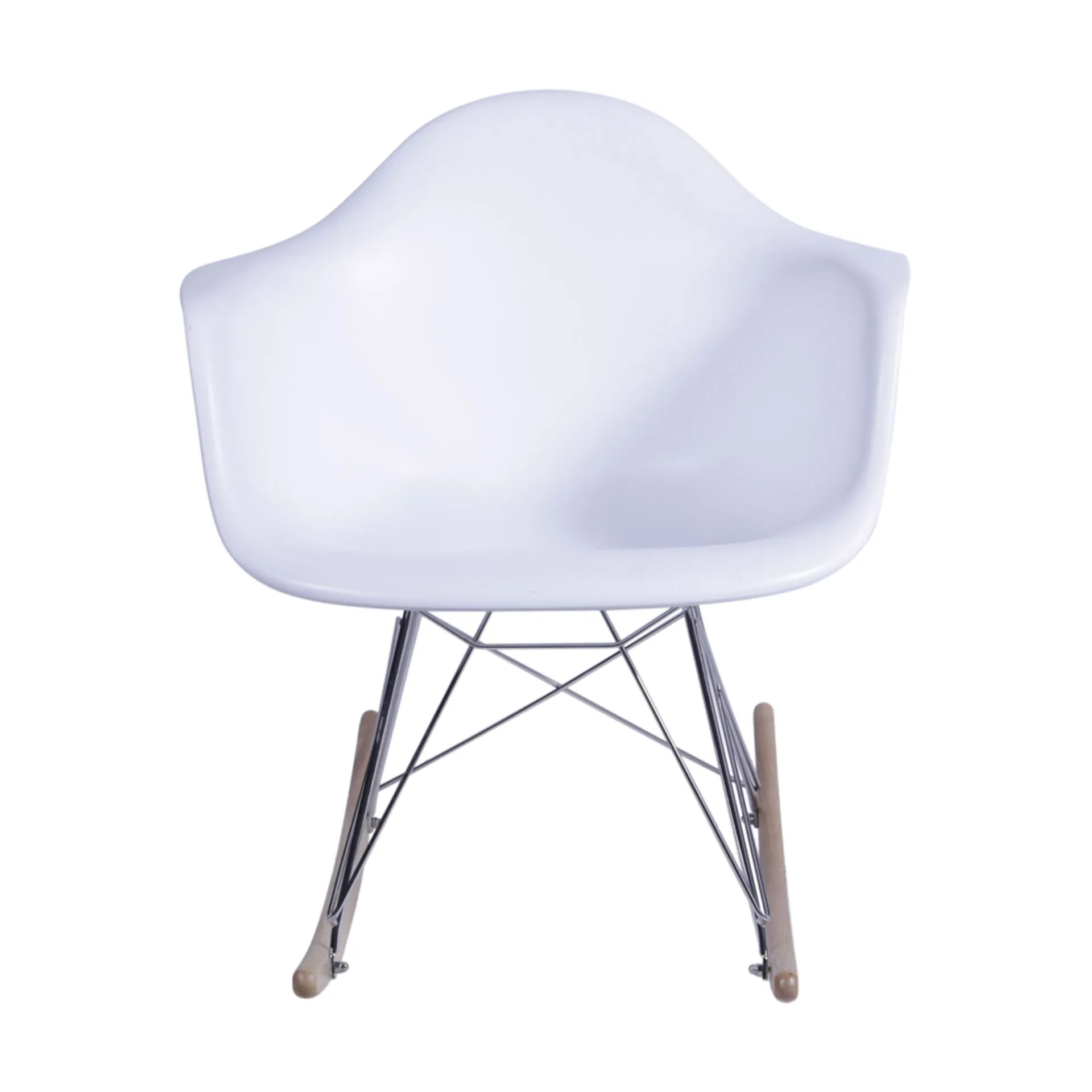 Eames RAR Rocking Chair with Armrests White Polypropylene Seat Wooden Base-PP Chair