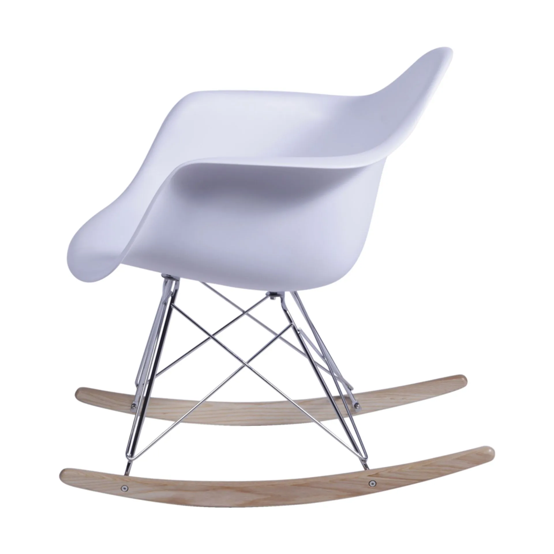 Eames RAR Rocking Chair with Armrests White Polypropylene Seat Wooden Base-PP Chair