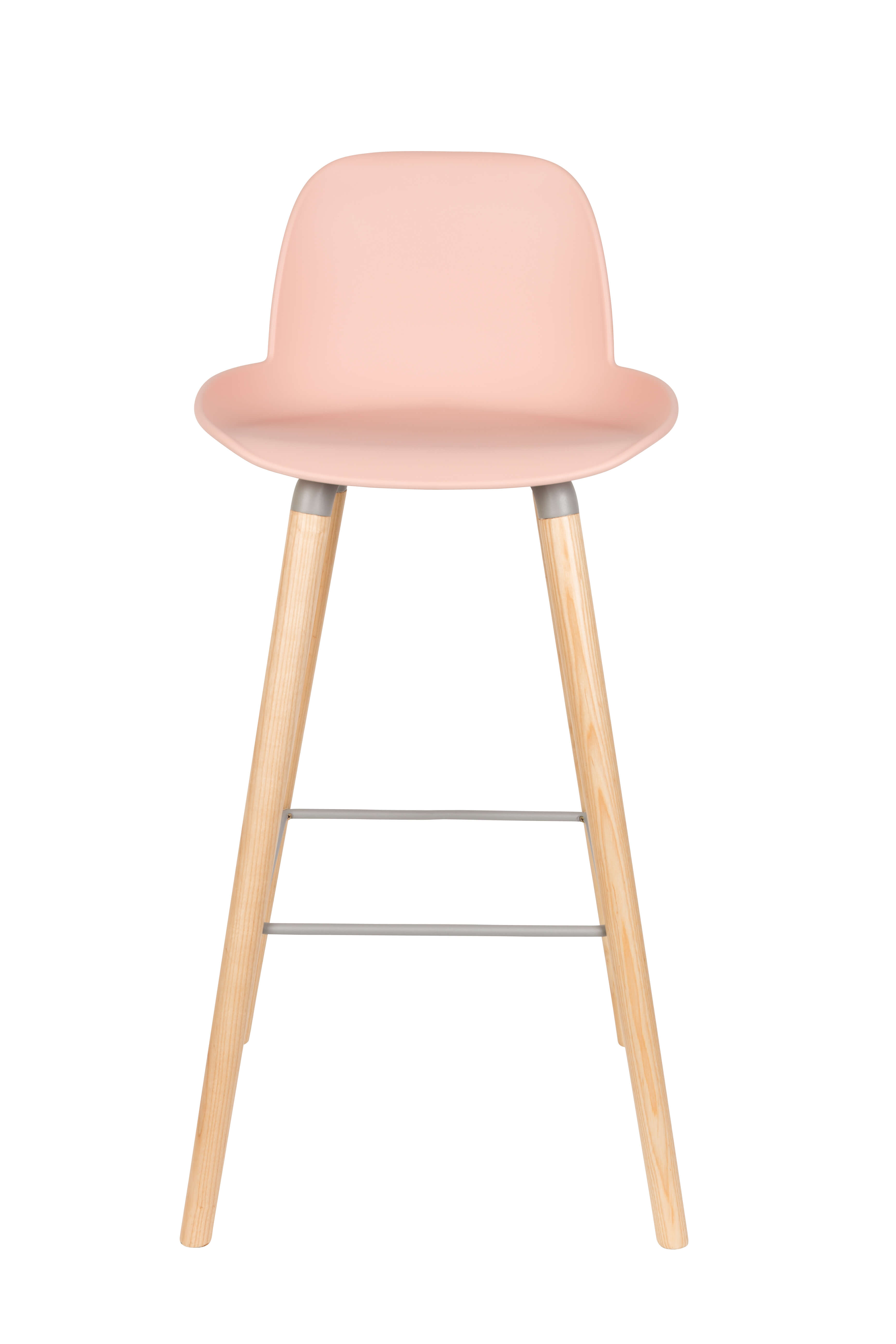 Nordic Pink Plastic Bar Stool With Wood Feet-PP Chair