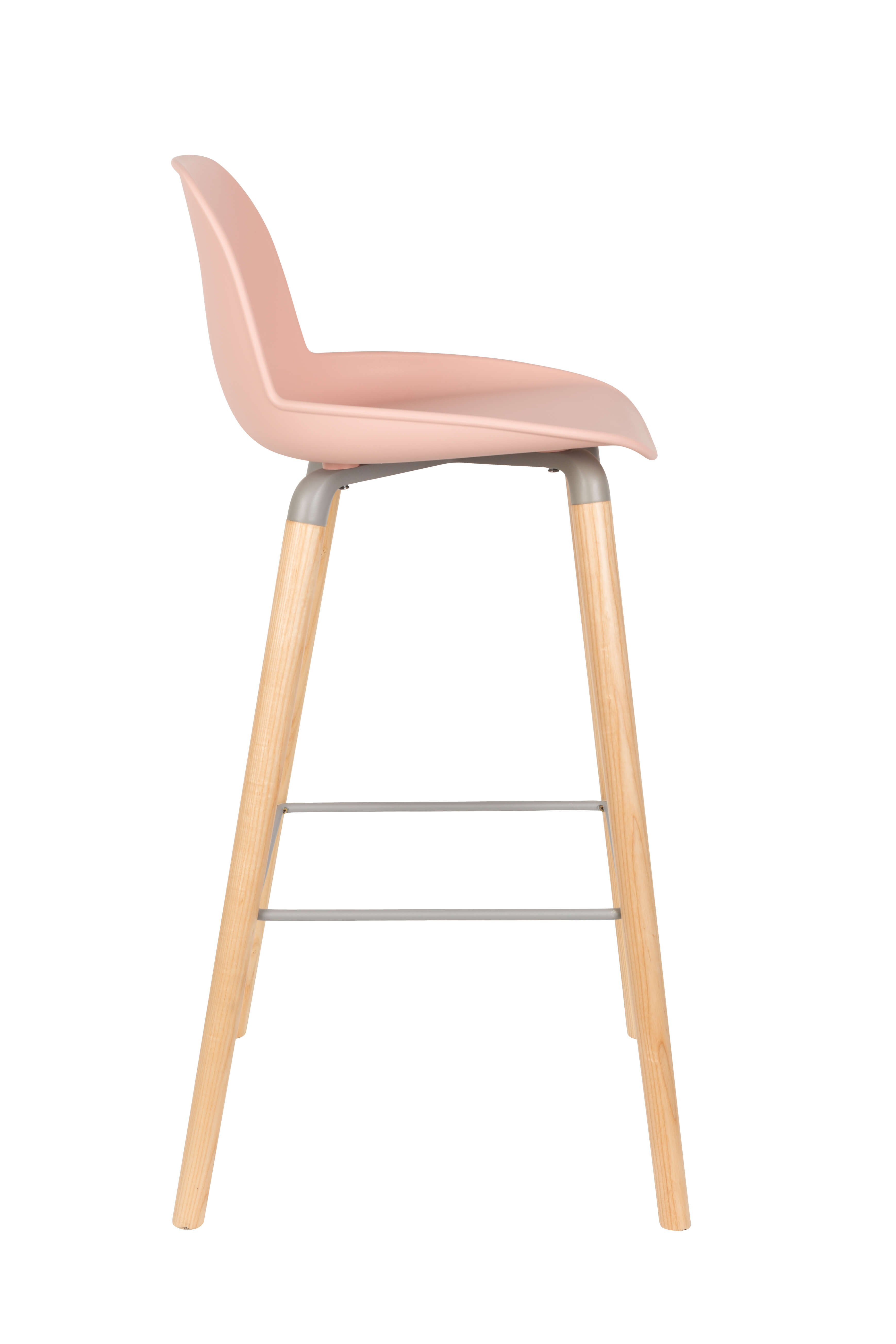 Nordic Pink Plastic Bar Stool With Wood Feet-PP Chair
