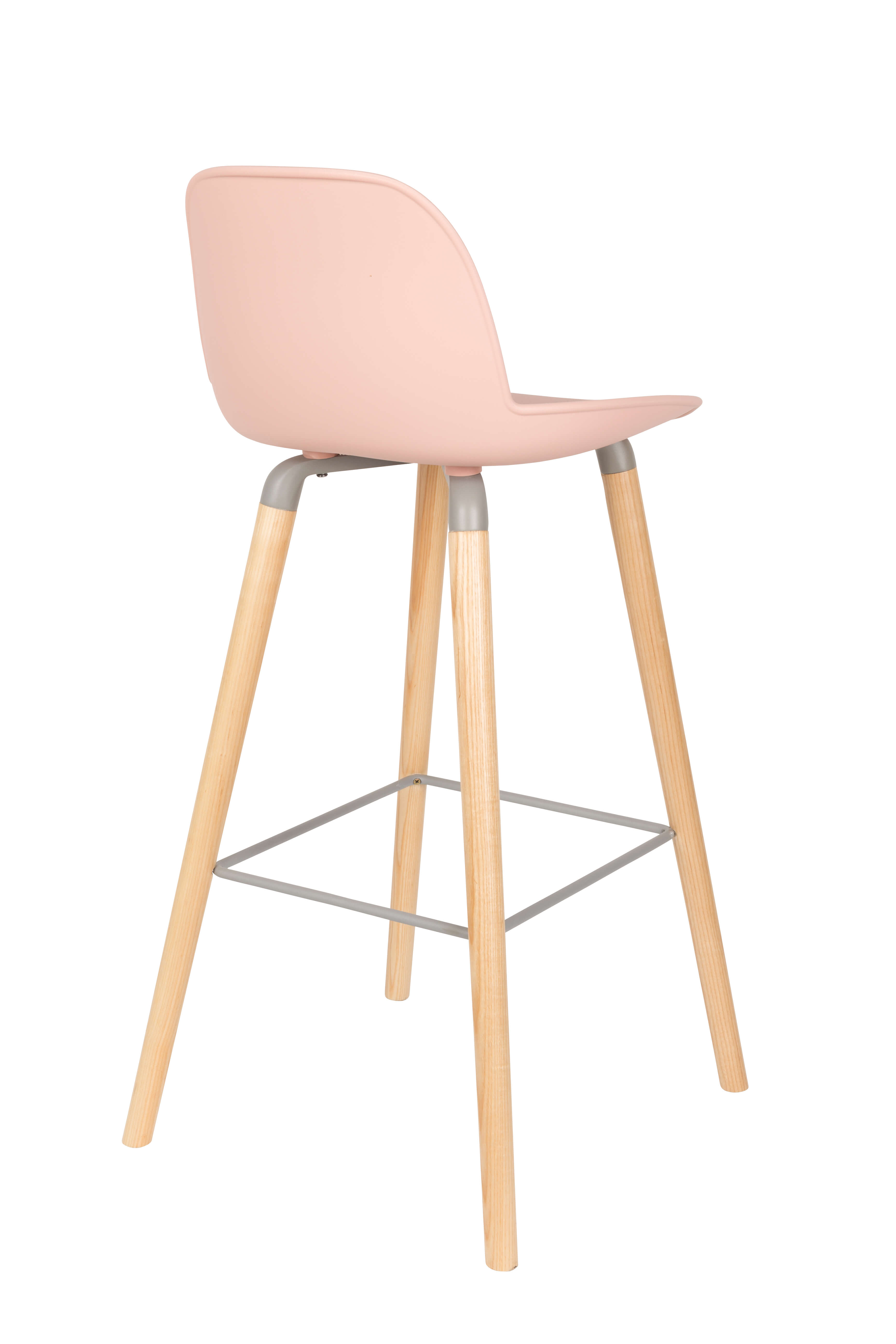 Nordic Pink Plastic Bar Stool With Wood Feet-PP Chair