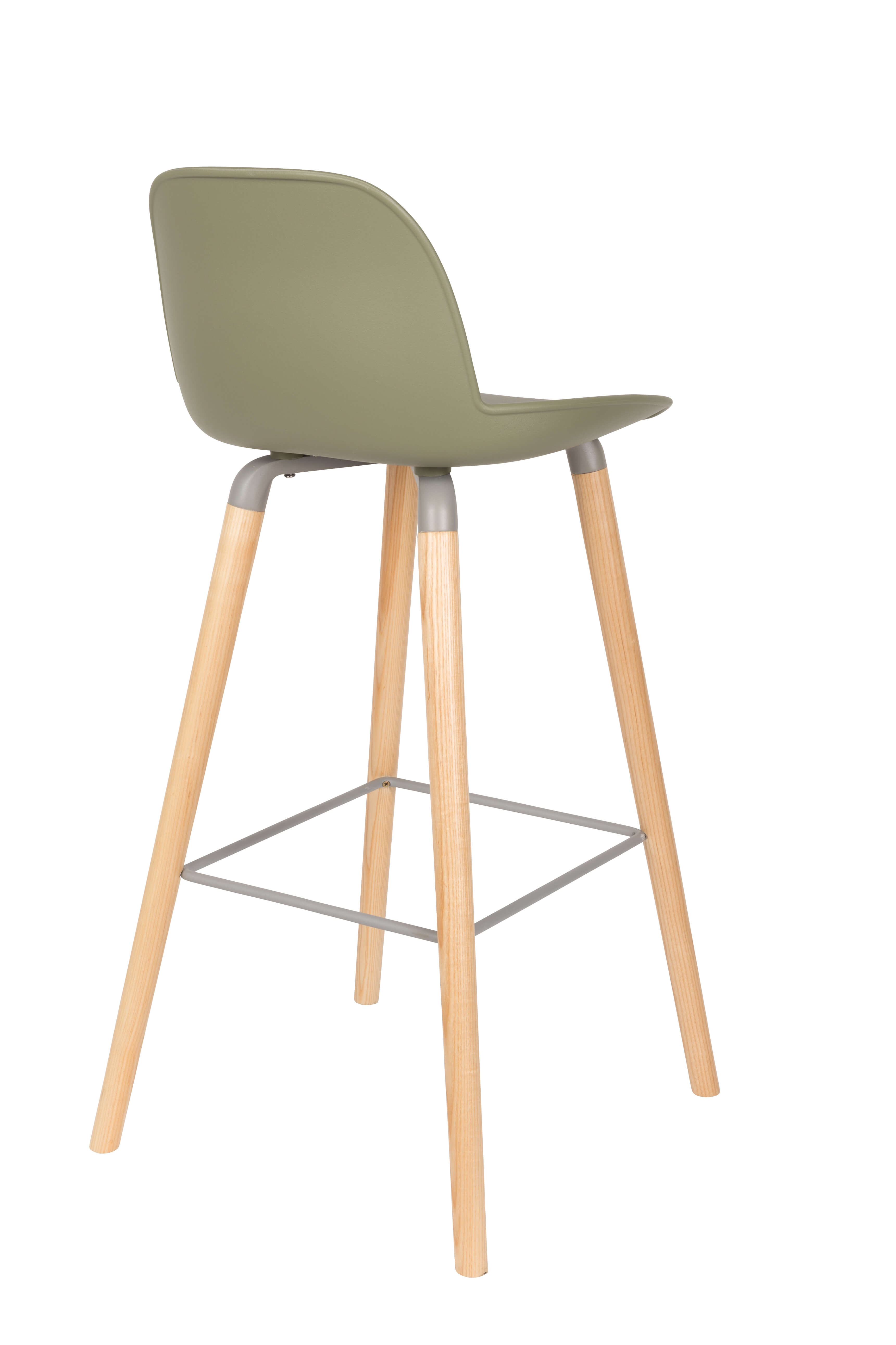 Nordic Olive Plastic Bar Stool With Wood Feet-PP Chair