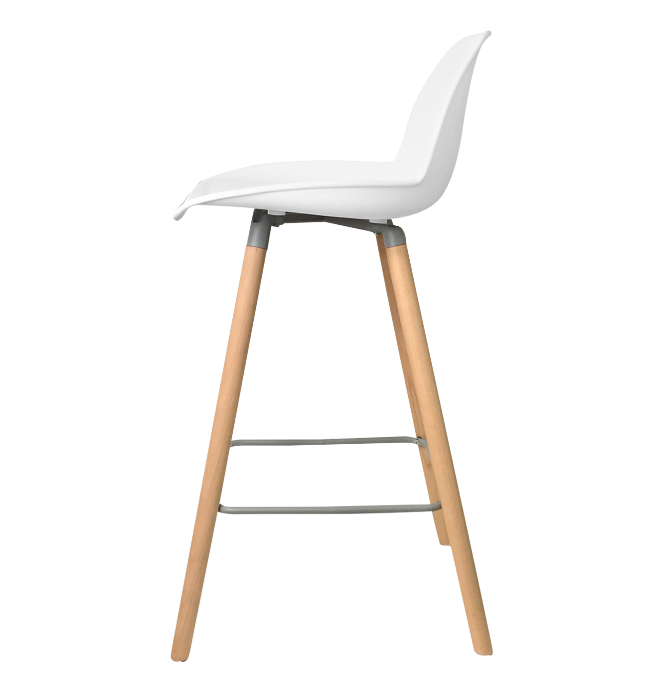 Nordic White Plastic Bar Stool With Wood Feet-PP Chair