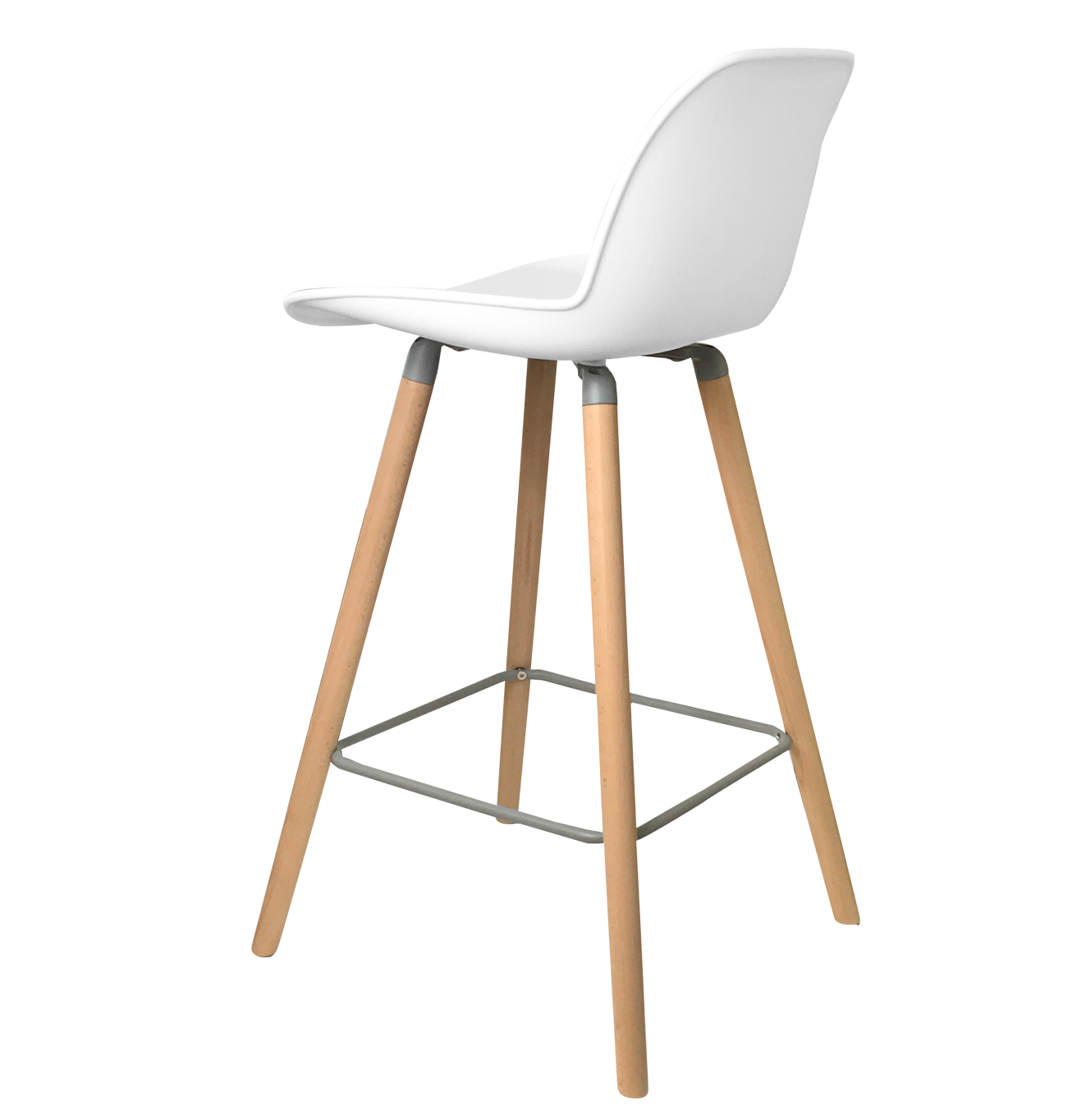 Nordic White Plastic Bar Stool With Wood Feet-PP Chair