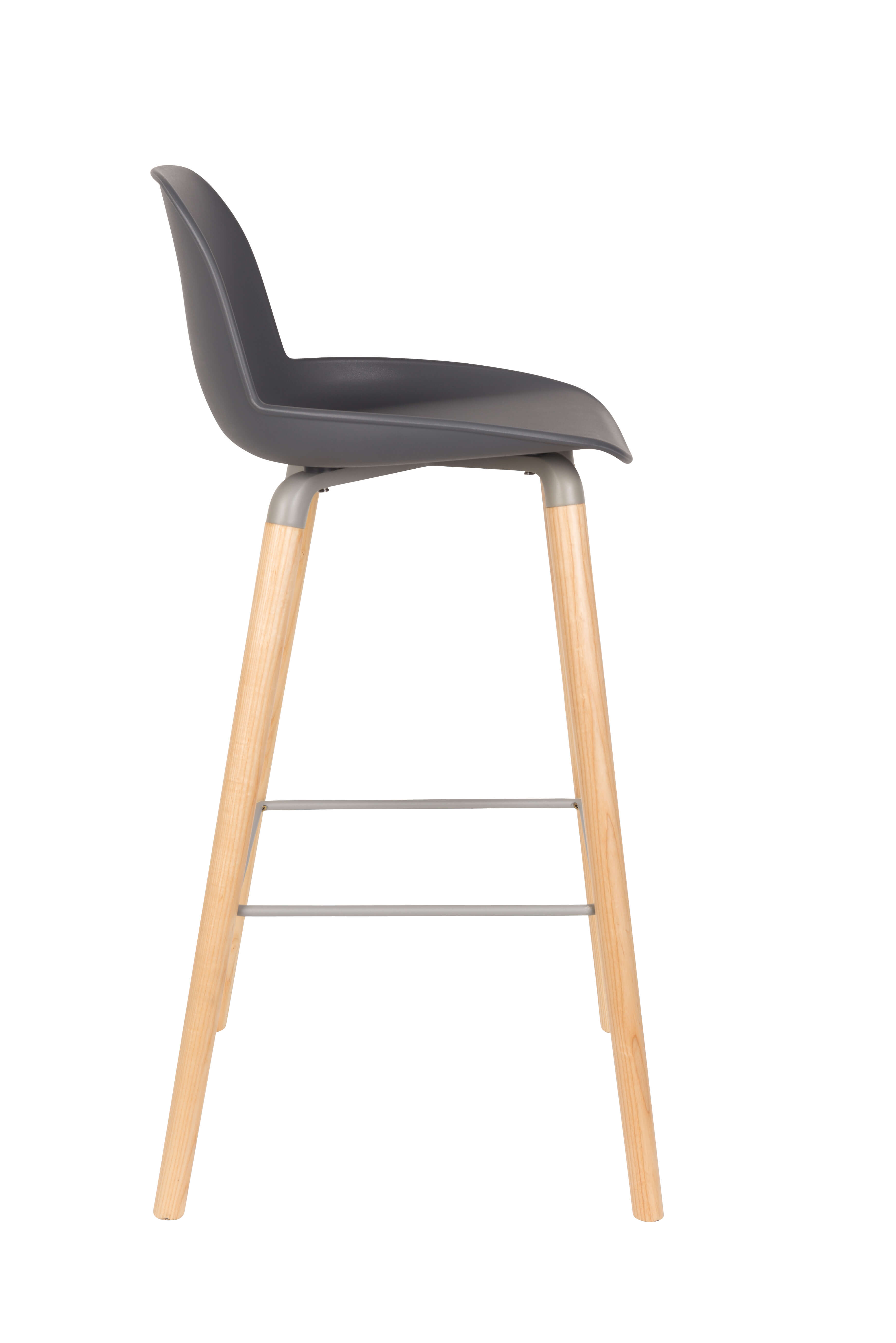 Nordic Dark Grey Plastic Bar Stool With Wood Feet-PP Chair