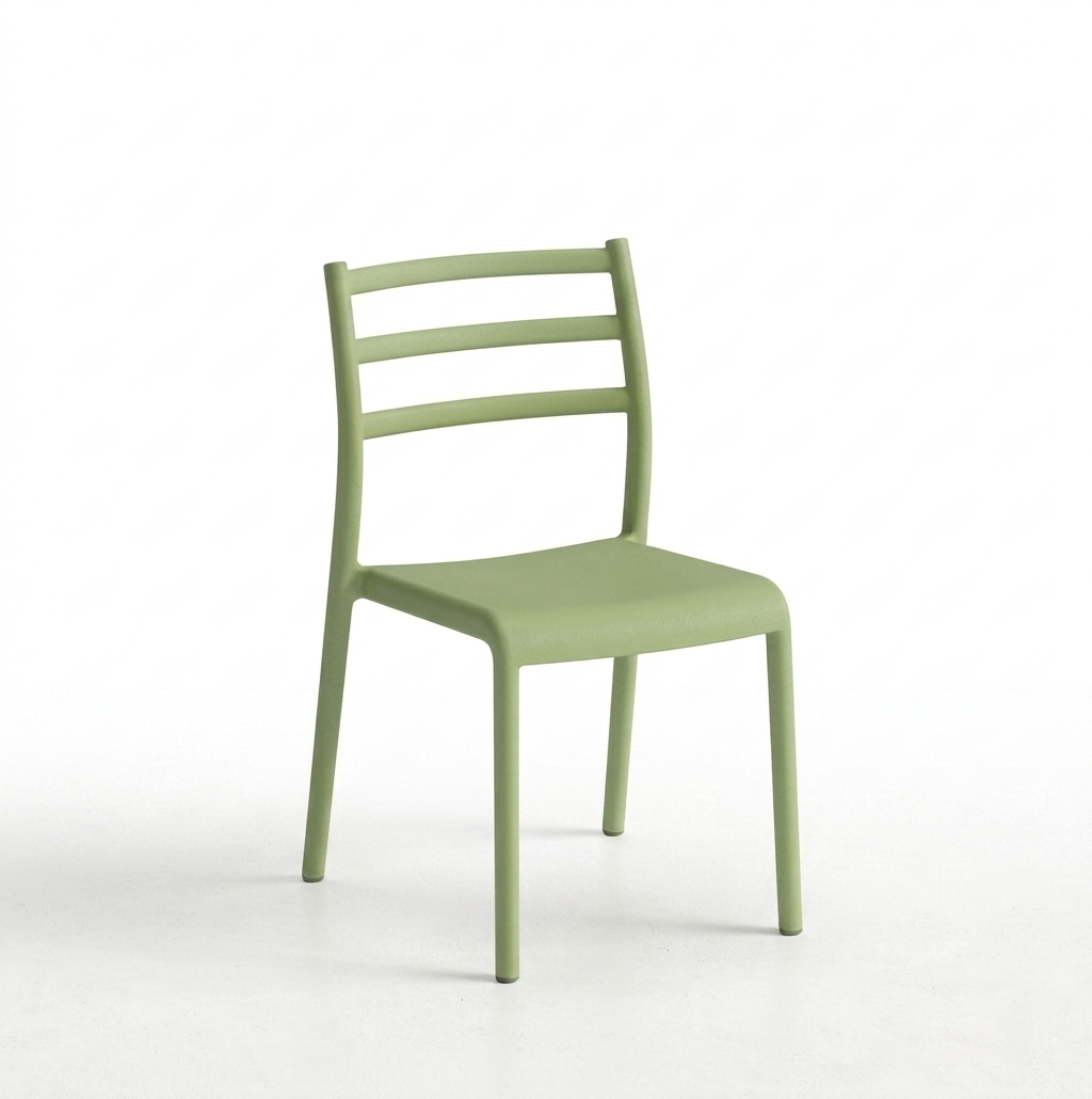 Minimalist Polypropylene Dining Chair with Slatted Backrest | Modern Outdoor Plastic Chair