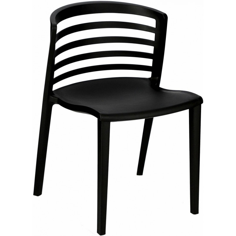Modern Slatted PP Plastic Outdoor Dining Chair - Stackable Patio Side Chair for Restaurant, Cafe & Bistro
