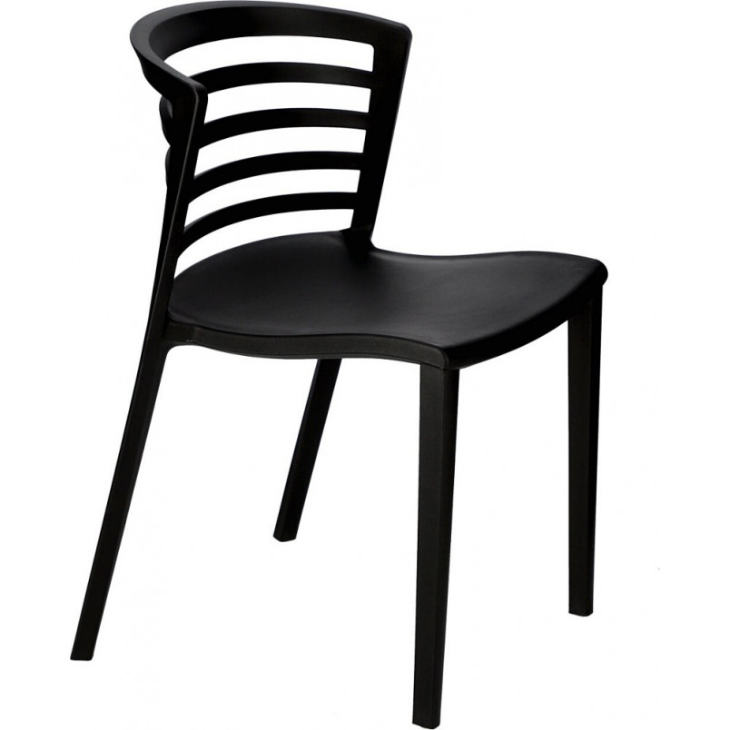 Modern Slatted PP Plastic Outdoor Dining Chair - Stackable Patio Side Chair for Restaurant, Cafe & Bistro