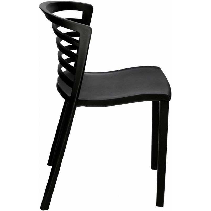 Modern Slatted PP Plastic Outdoor Dining Chair - Stackable Patio Side Chair for Restaurant, Cafe & Bistro