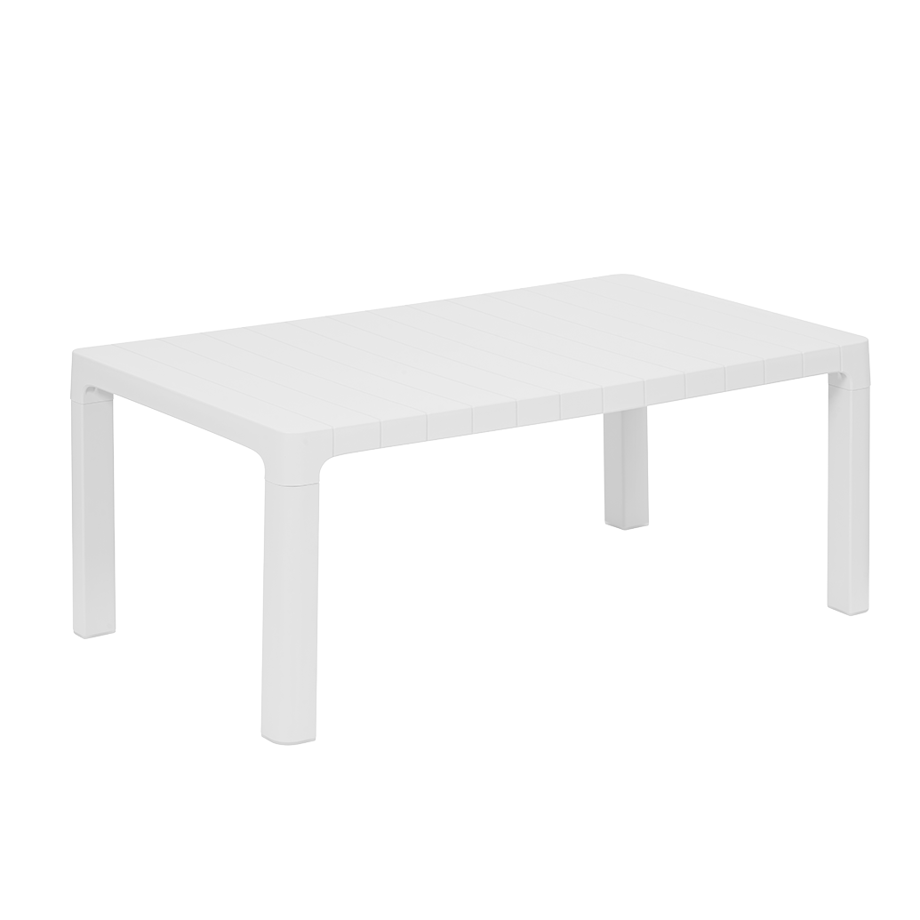 Split Assembled Horizontal Slatted PP Rectangular Coffee Table Non-Stackable Plastic Outdoor Lounge Table for Hotel Resort Patio Wholesale