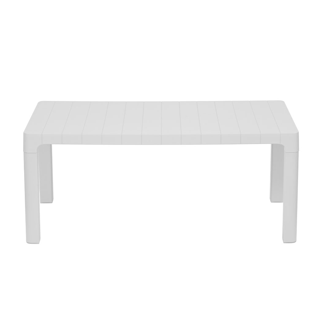 Split Assembled Horizontal Slatted PP Rectangular Coffee Table Non-Stackable Plastic Outdoor Lounge Table for Hotel Resort Patio Wholesale