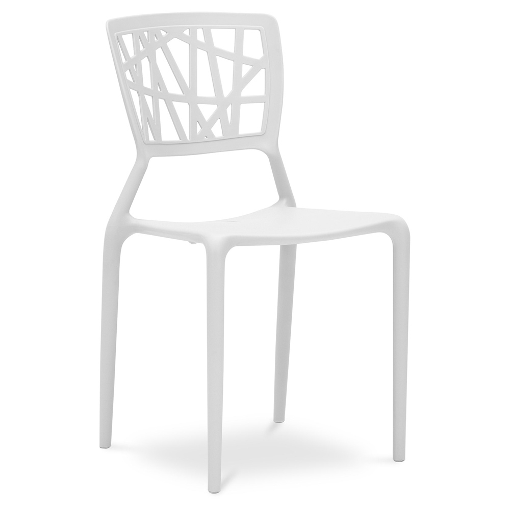 Modern Geometric Cutout PP Plastic Outdoor Dining Chair - Stackable Patio Side Chair for Restaurant, Cafe & Bistro