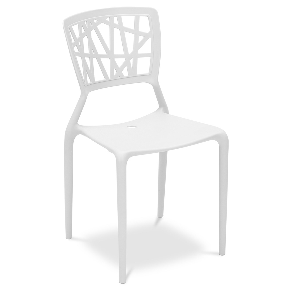 Modern Geometric Cutout PP Plastic Outdoor Dining Chair - Stackable Patio Side Chair for Restaurant, Cafe & Bistro