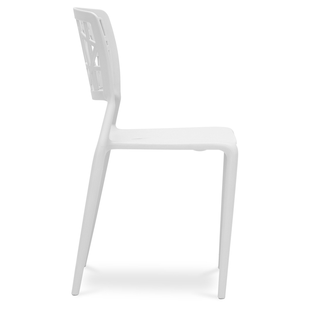 Modern Geometric Cutout PP Plastic Outdoor Dining Chair - Stackable Patio Side Chair for Restaurant, Cafe & Bistro