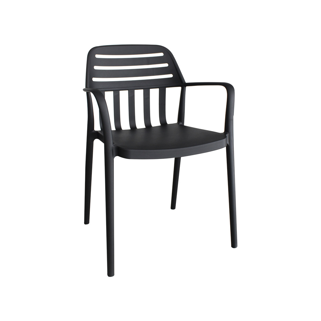 Black Stackable Outdoor Armchair – Weather-Resistant, Commercial-Grade & Space-Efficient