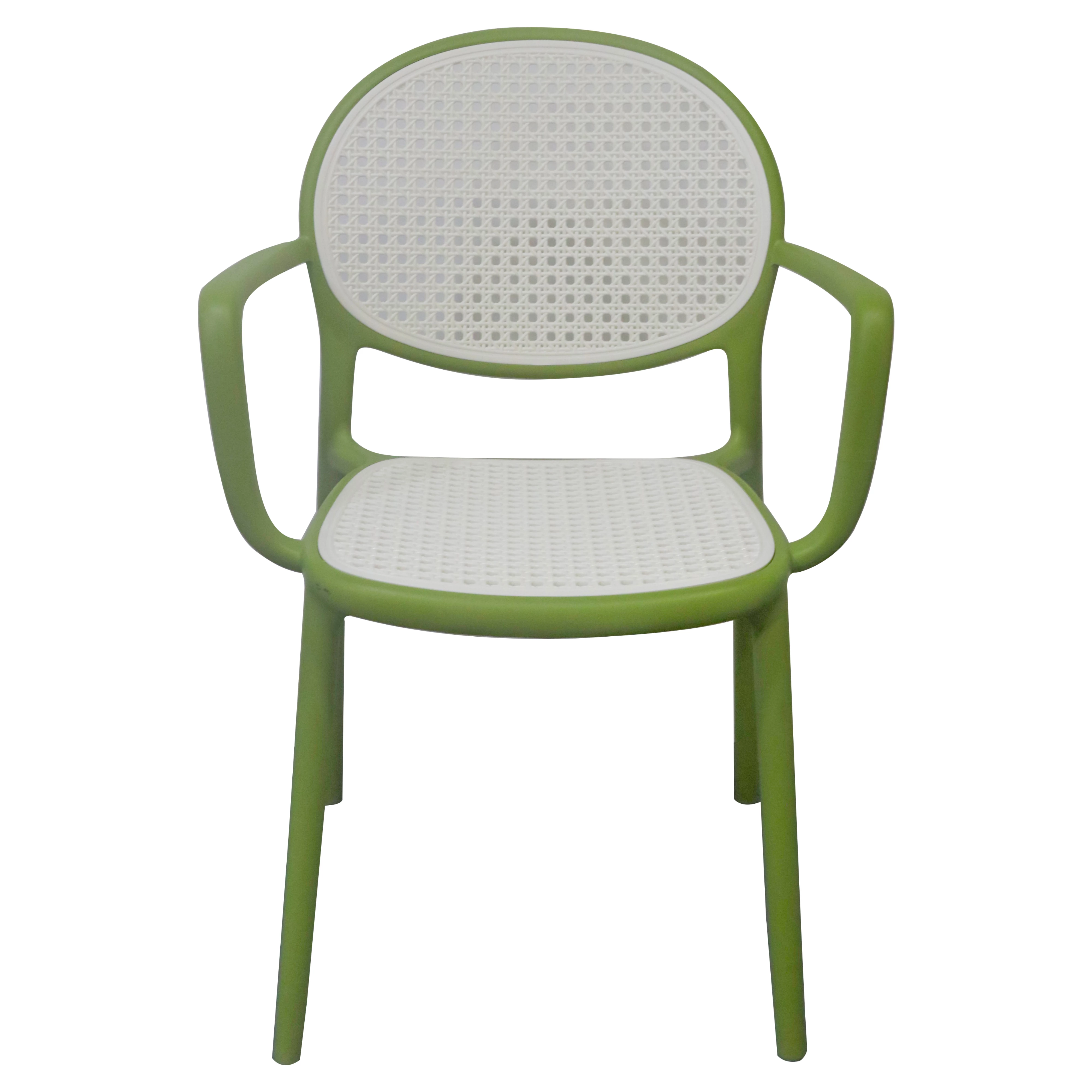 Modern Polypropylene Plastic Armchair with Rattan Design for Outdoor Dining