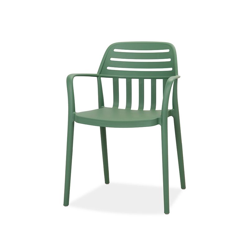 Stackable Green Outdoor Plastic Chair with Armrests