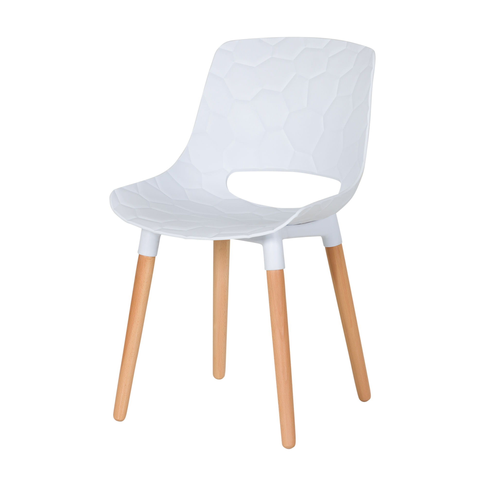 Honeycomb Embossed PP Plastic Dining Chair with Wood Legs - Indoor Side Chair for Restaurant, Cafe & Bistro
