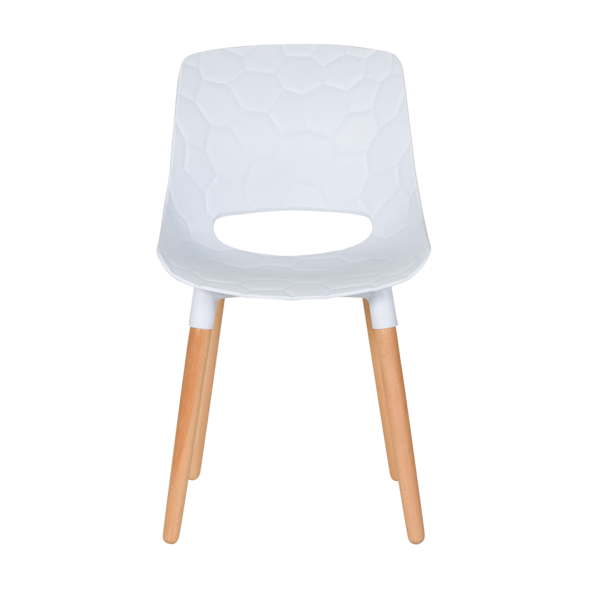 Honeycomb Embossed PP Plastic Dining Chair with Wood Legs - Indoor Side Chair for Restaurant, Cafe & Bistro