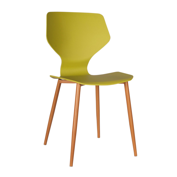 Mustard Plastic Side Chair With Metal Feet