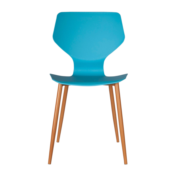 Blue Plastic Side Chair With Metal Feet