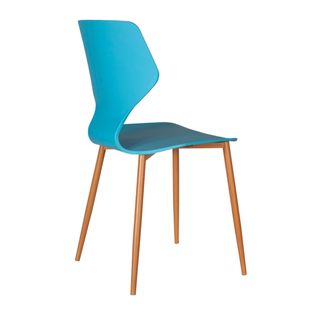 Blue Plastic Side Chair With Metal Feet