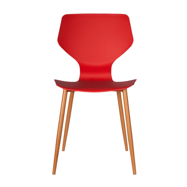 Red Plastic Side Chair With Metal Feet