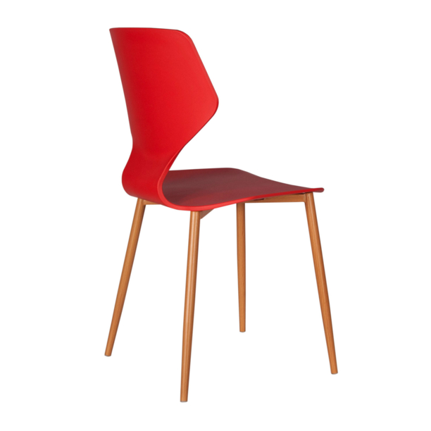 Red Plastic Side Chair With Metal Feet