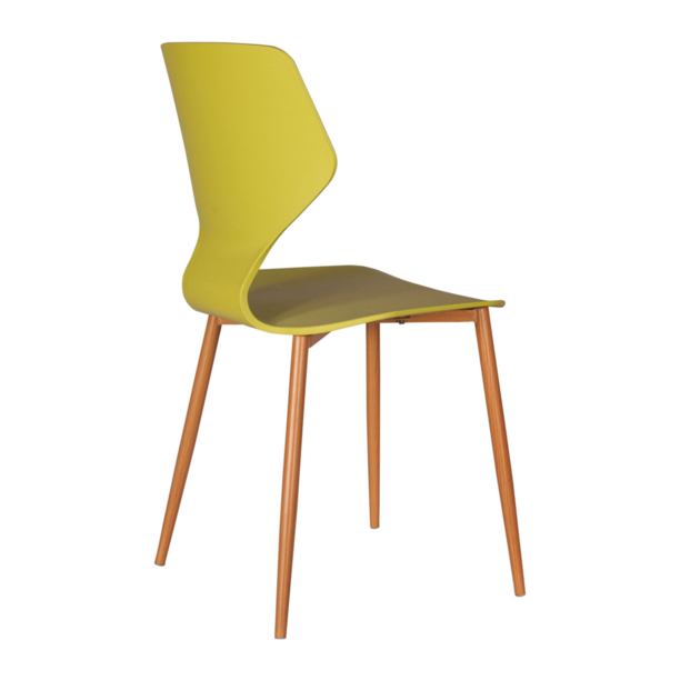 Mustard Plastic Side Chair With Metal Feet