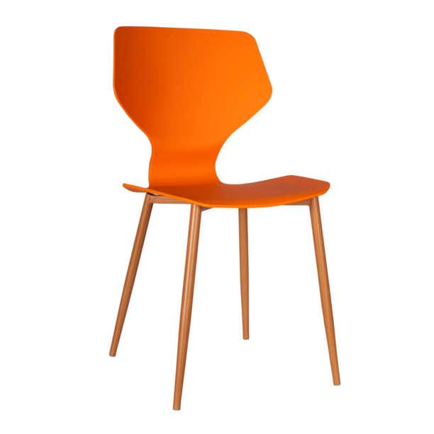 Orange Plastic Side Chair With Metal Feet