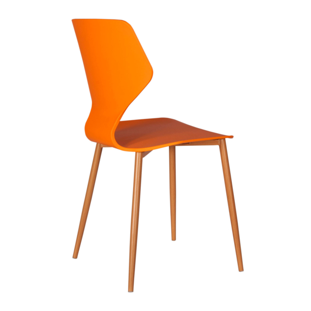 Orange Plastic Side Chair With Metal Feet