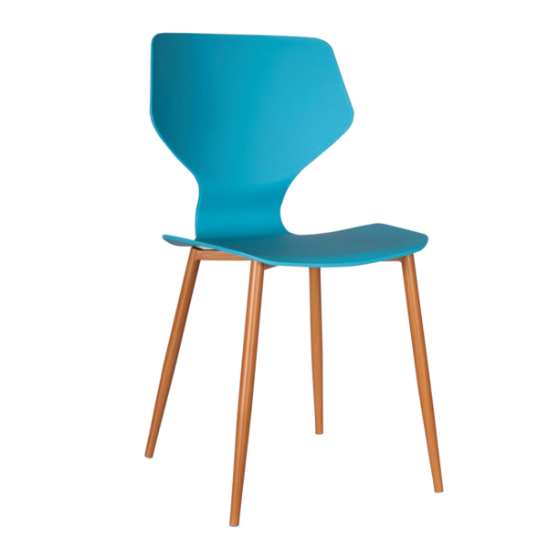 Blue Plastic Side Chair With Metal Feet