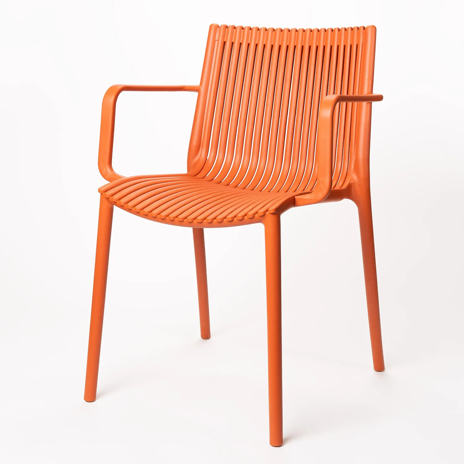 Modern Polypropylene Armchair with Vertical Slat Backrest for Outdoor Dining